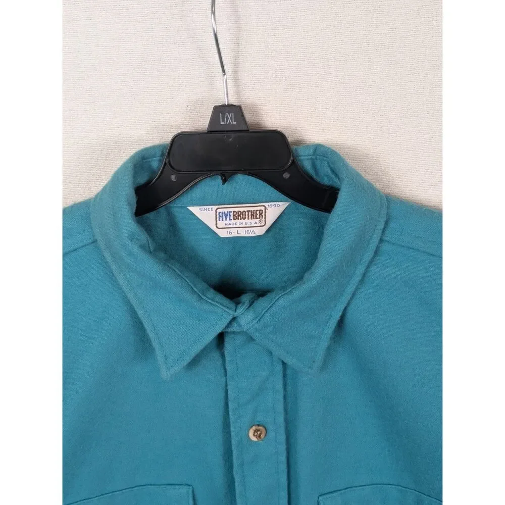 Vintage Five Brothers Flannel Shirt Blue Men's Size Large Neck 16 - 16 1/2 - Picture 9 of 14